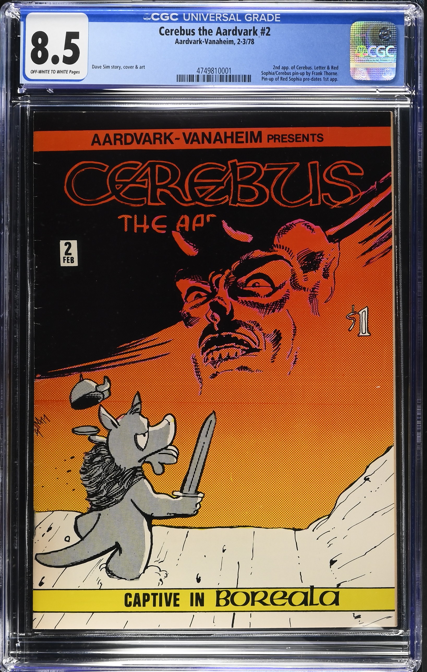 Cerebus the Aardvark #2 CGC 8.5 2nd Appearance of Cerebus (Aardvark-Vanaheim, 1978) Off-White to White Pages