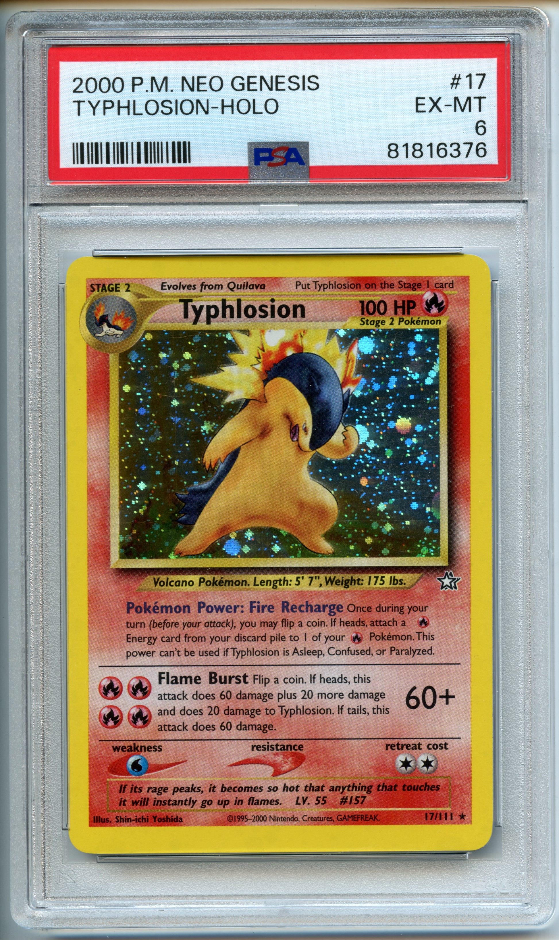 Pokemon TCG  - Typhlosion  HOLO - Neo Genesis - PSA 6