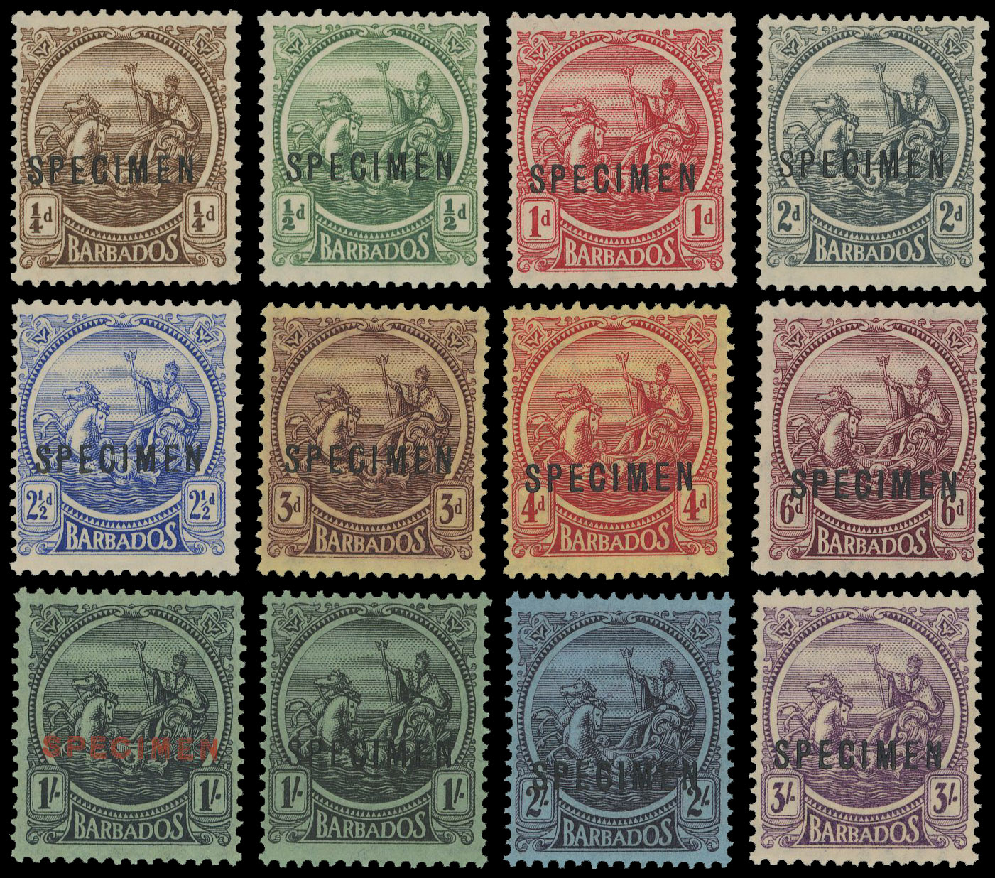 Barbados 1921-24 set of 12 to 3s overprinted Specimen