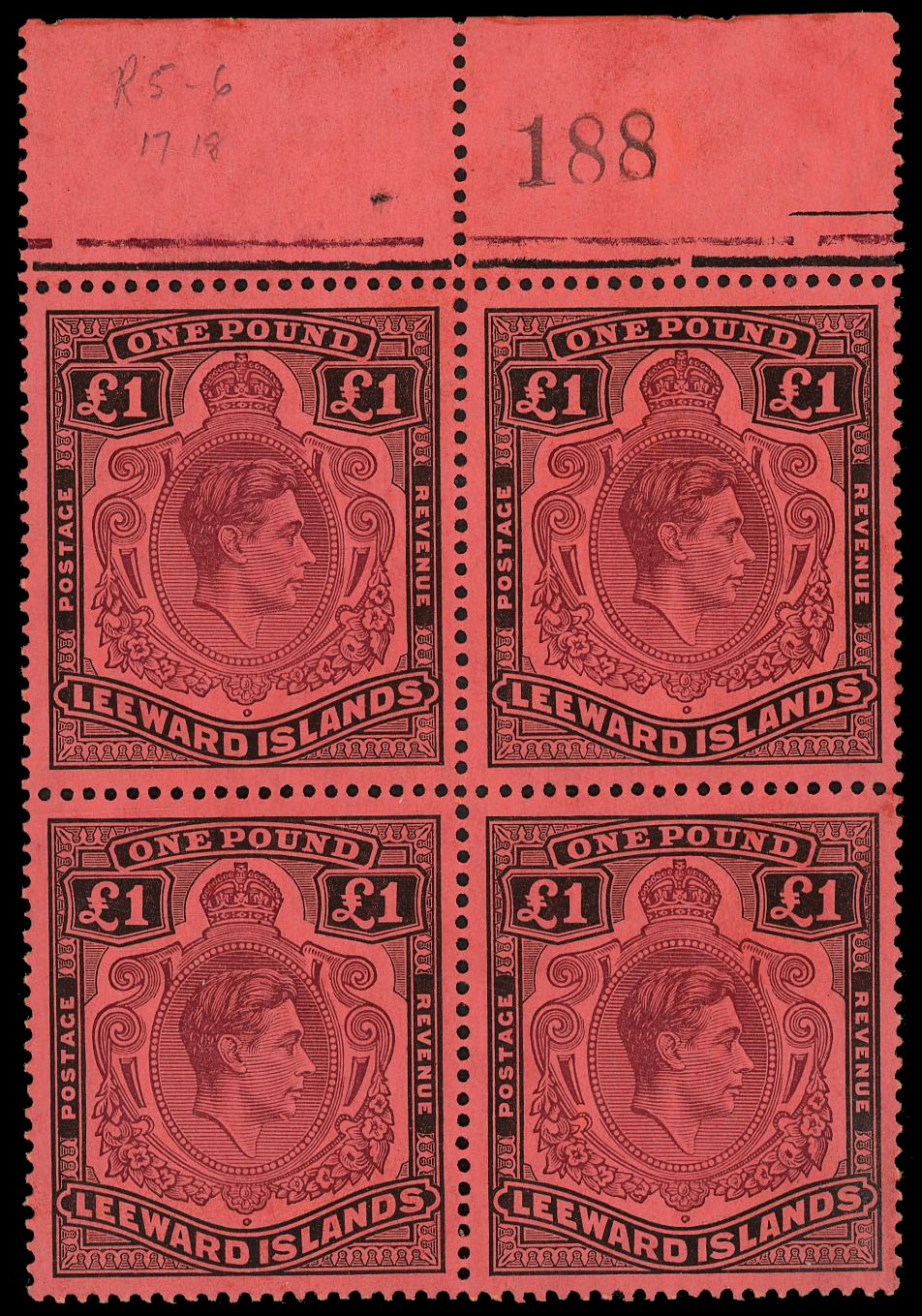 Leeward Islands SG 114a, af block mint