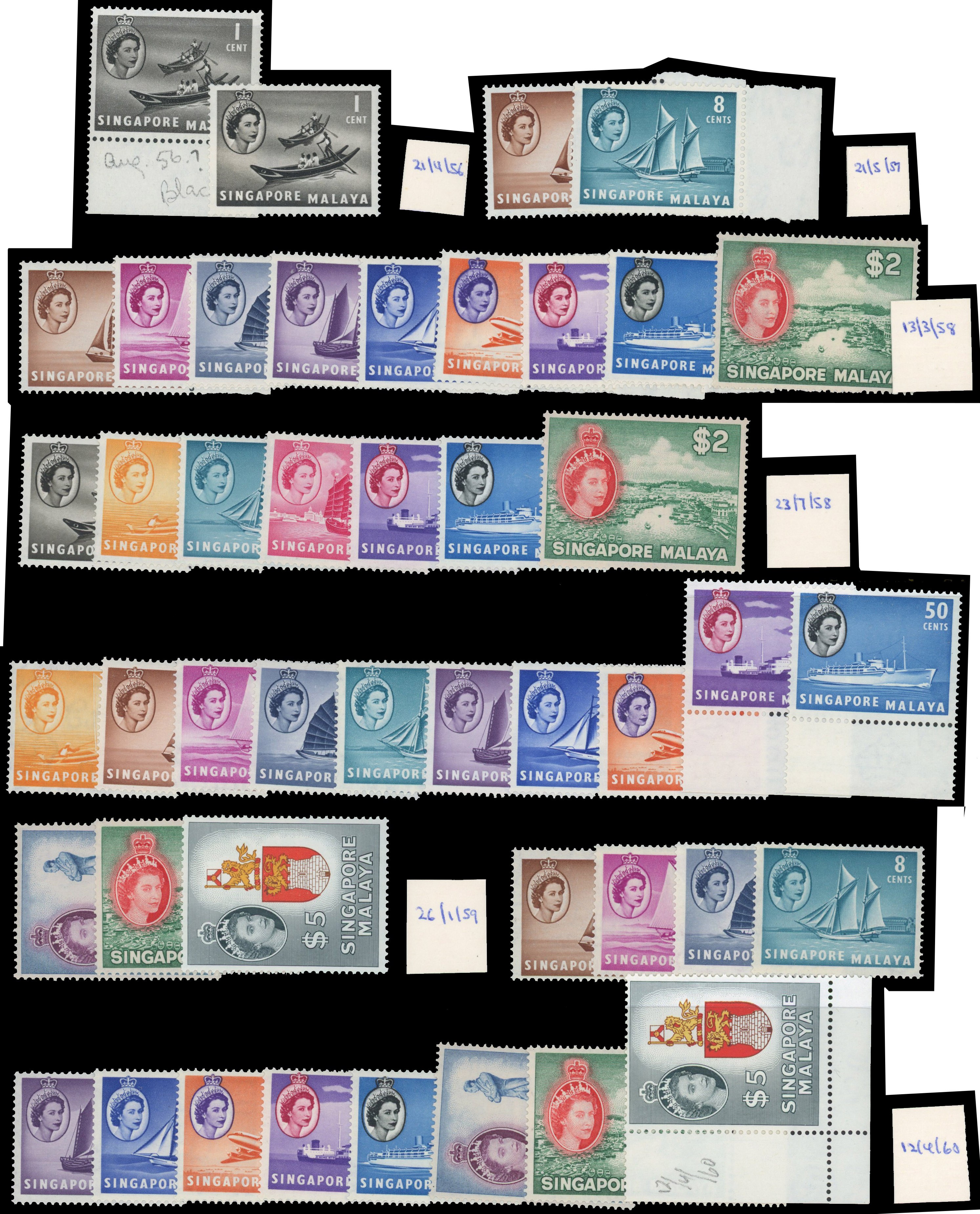 Singapore SG 38-52 reprints collection mint