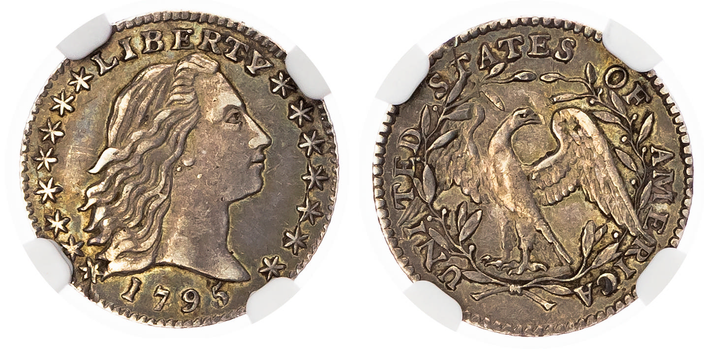 USA, silver Flowing Hair Half Dime, 1795 - AU Details