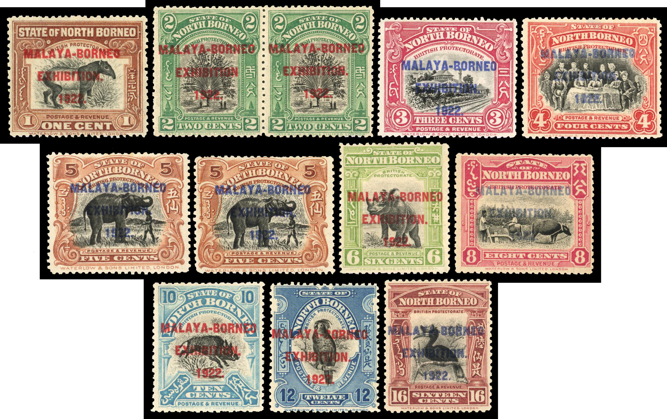 North Borneo 1922 MBE 1c to 16c Stop after Exhibition