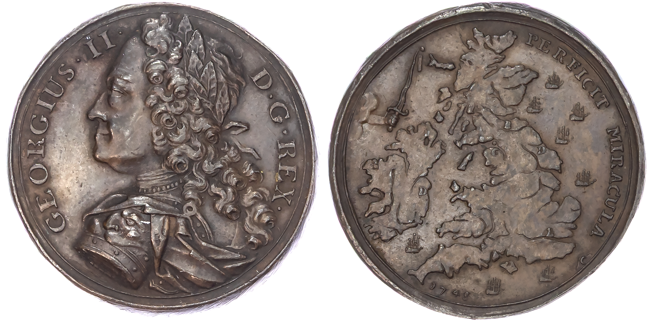 George II 1727-1760, Rebels repulsed to Scotland 1745, AE medal 1745 (30mm) by J Kirk.
