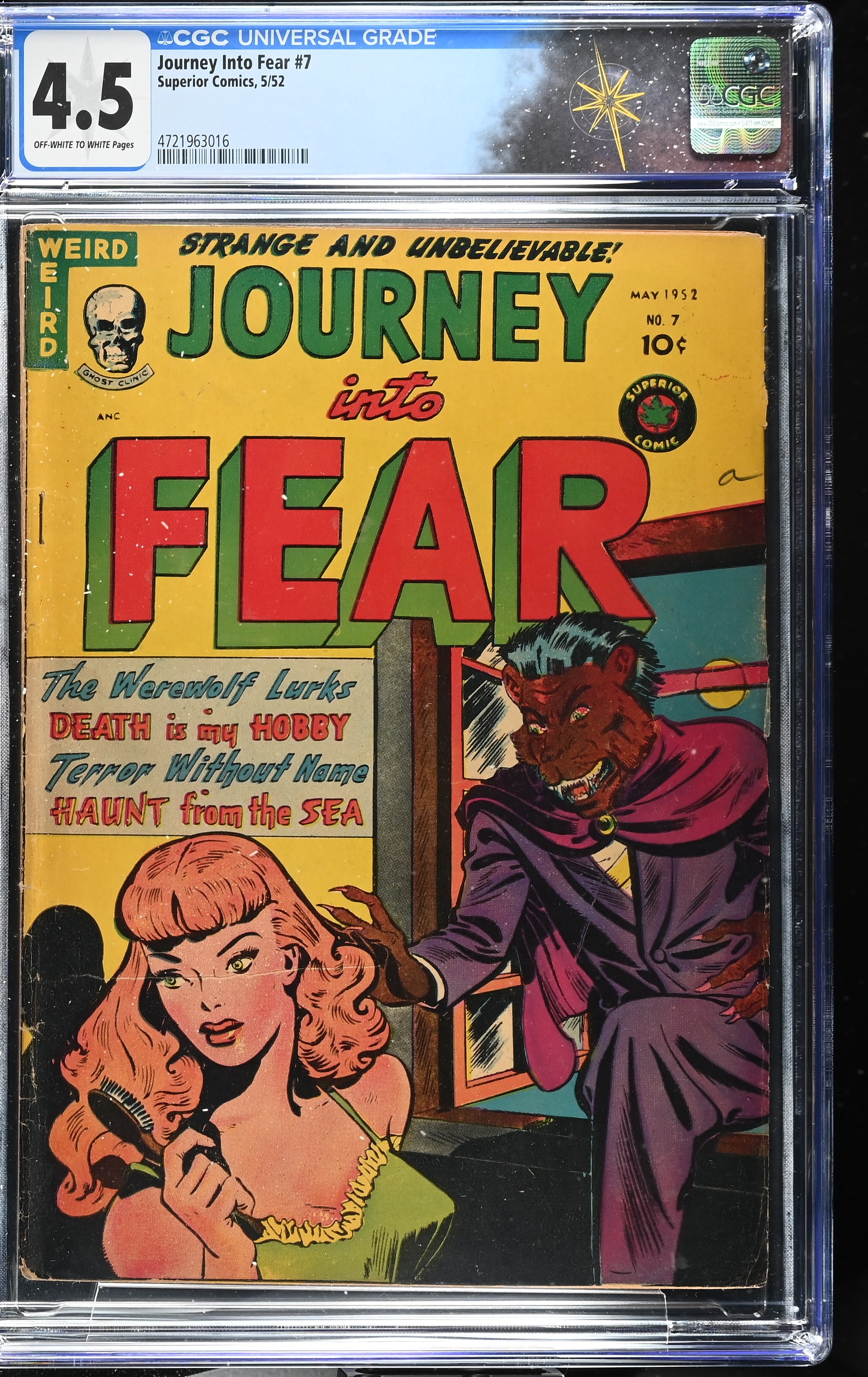 Journey Into Fear #7 CGC 4.5 Werewolf Cover (Superior Comics, 1952) Off-White to White Pages