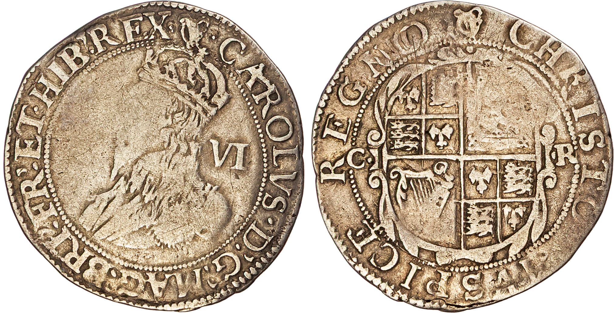 Charles I (1625-1649), AR Sixpence, Group D, type 3, Tower mint (under King), mm. harp (1632-3).