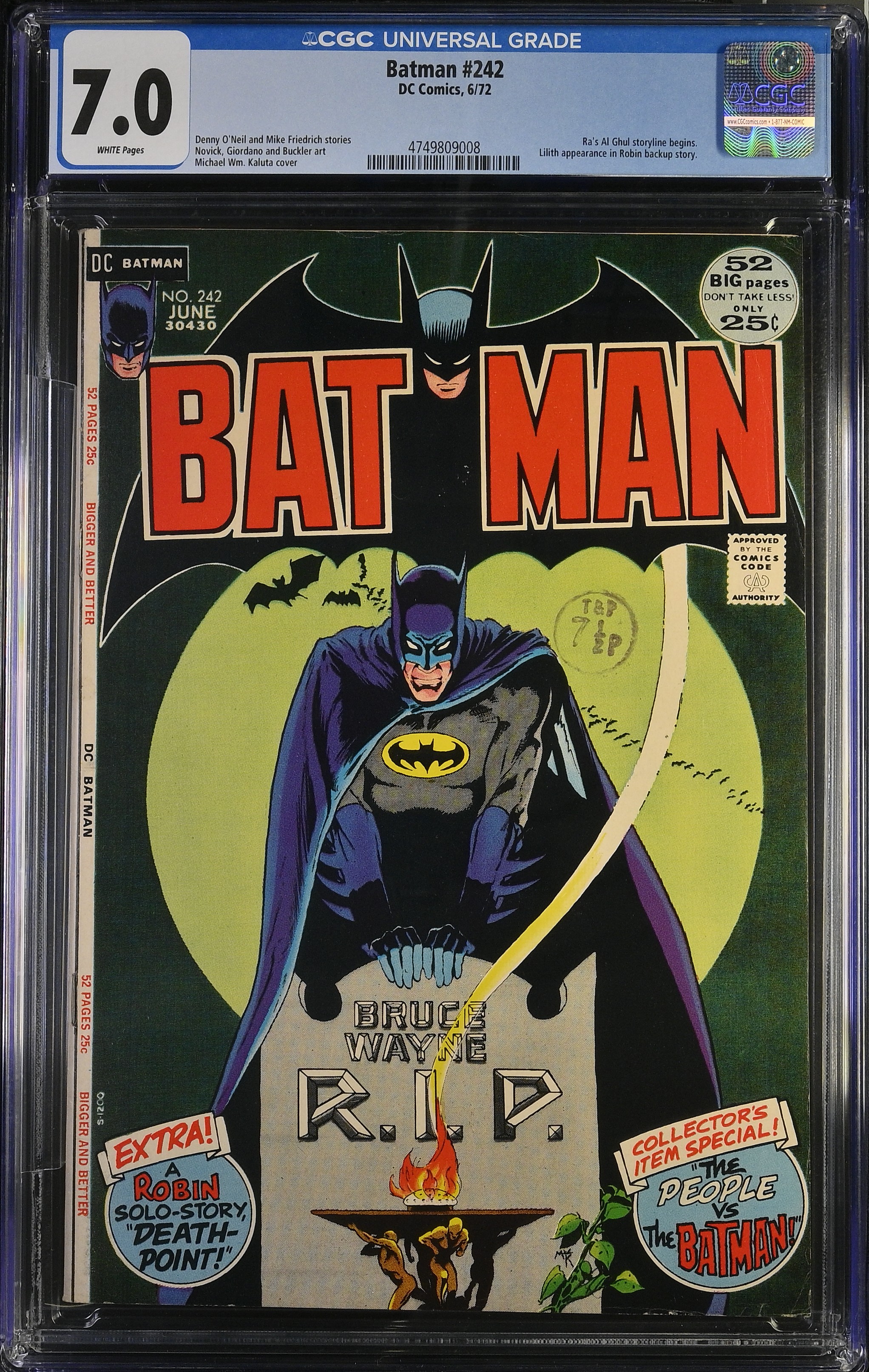 Batman #242 CGC 7.0 52 Page Giant (DC Comics, 1972) White Pages