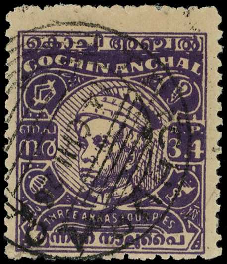 1950 3a4p violet, used with large part...