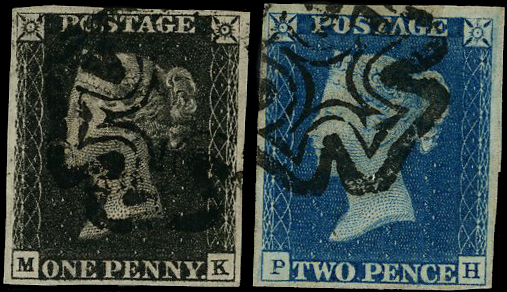 1840 1d Black Pl.5 & 2d Blue Pl.1. Set of two with Manchester MC's