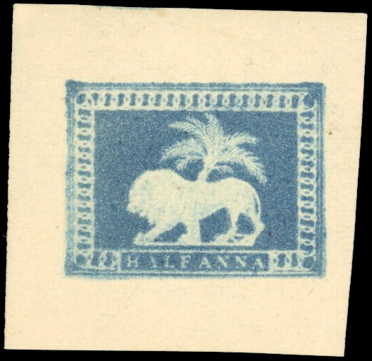 † India 1890 ½a Lion & Palm Tree essay in blue