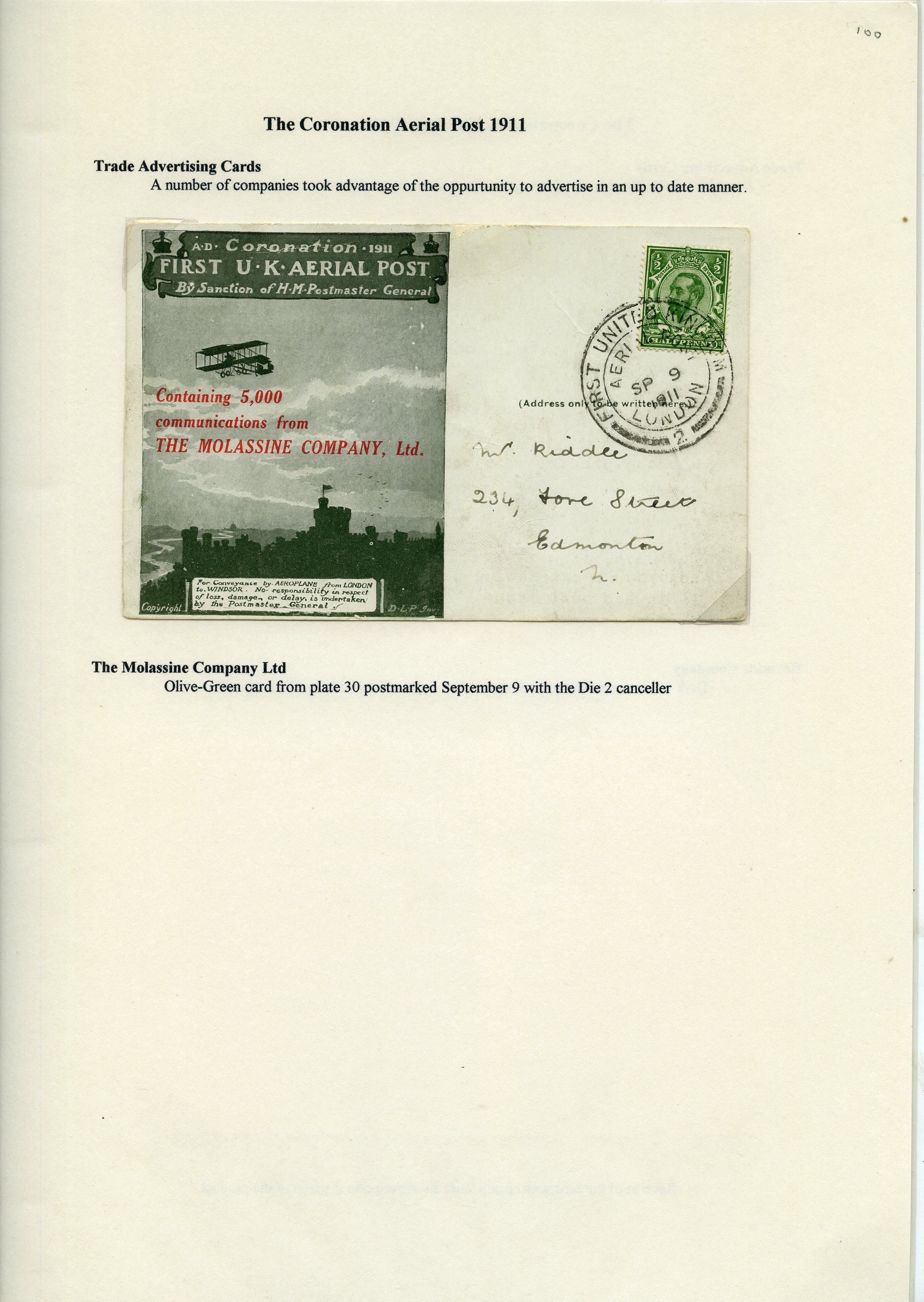 1911 FIRST U.K. AERIAL POST: Four...