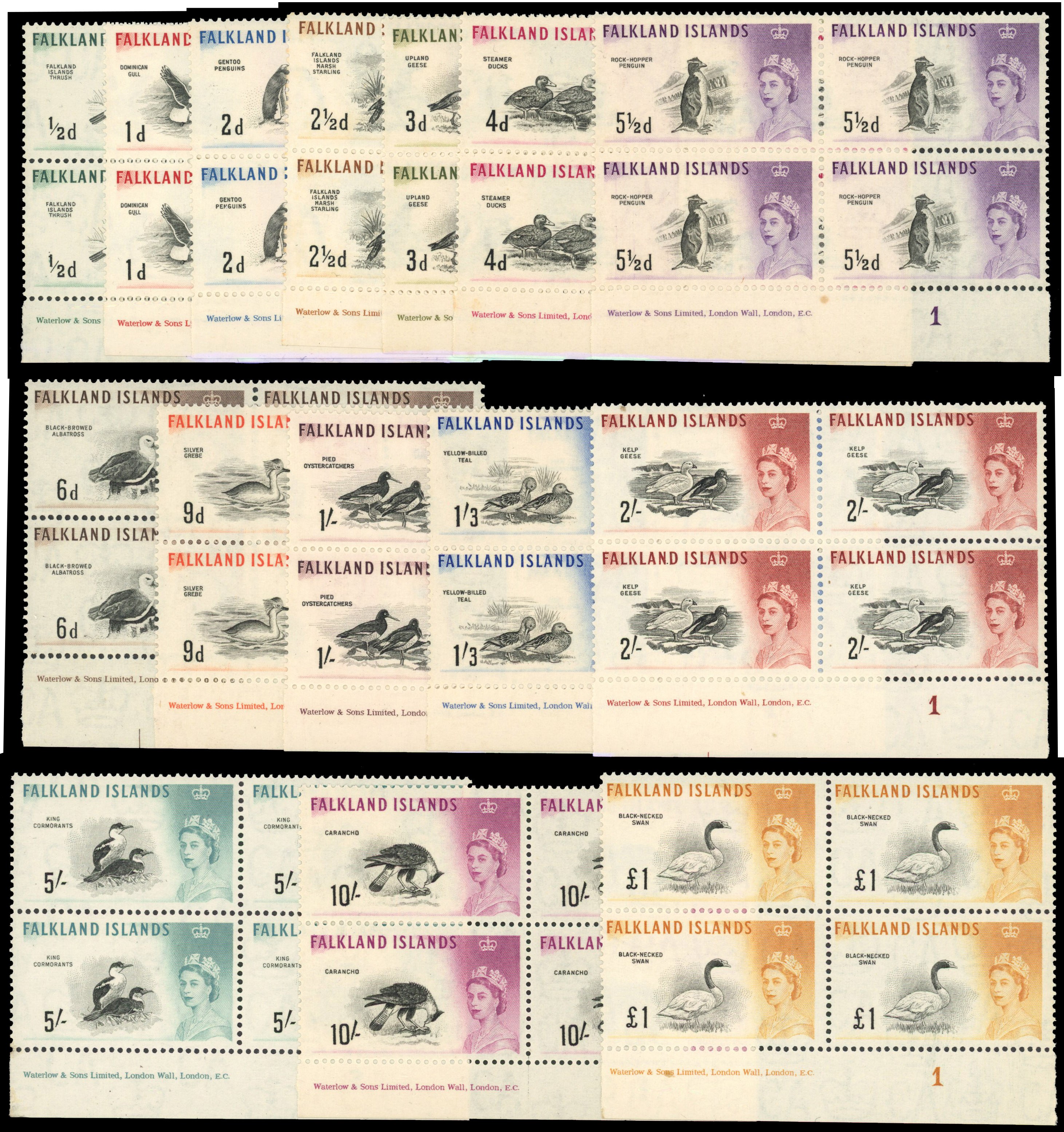 Falkland Islands SG 193-207 imprint and Plate blocks mint