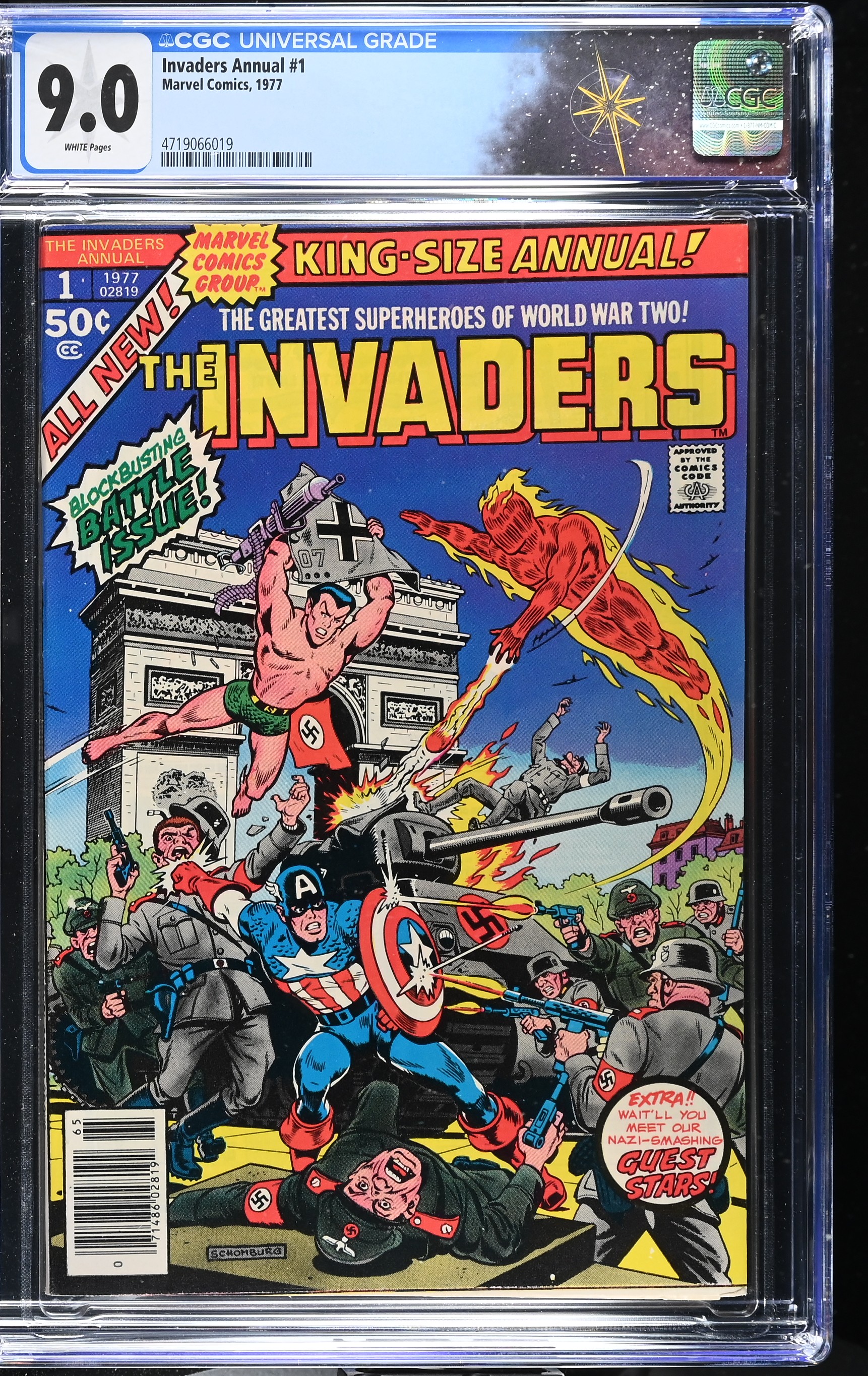 Invaders Annual #1 CGC 9.0 Cover by Alex Schomburg (Marvel Comics, 1977) White Pages