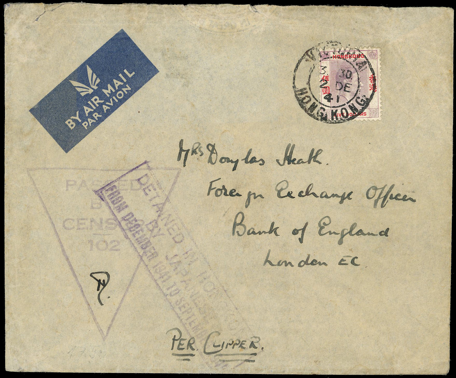 Hong Kong WW2 detained mail