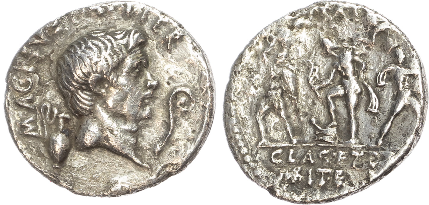 Sextus Pompey (42-40 BC) AR Denarius, Sicilian mint, 3.32g. 