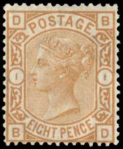 1876 8d orange Pl.1. Very fine and fresh well centred unused o.g. example lettered BD. Superb deep...