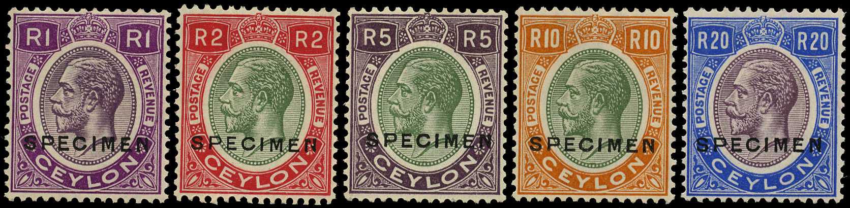 1927-29 set of five to 20r dull purple and...