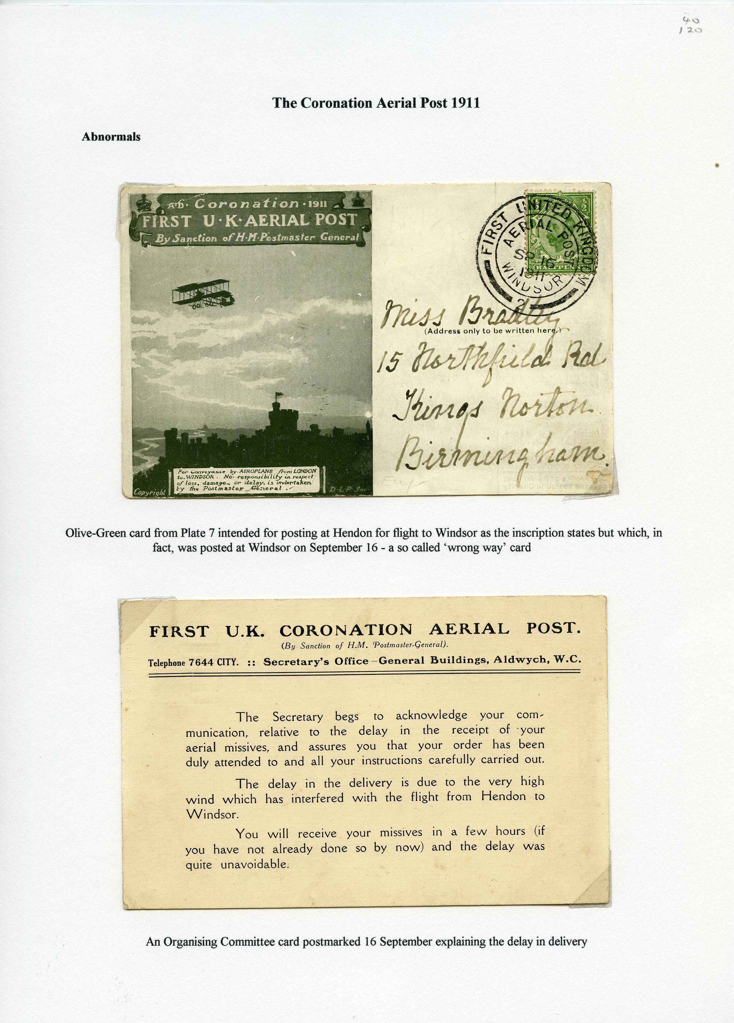 1911 FIRST U.K. AERIAL POST: Exceptional...