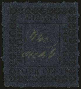 BRITISH GUIANA SG 123ba 1862 (Sept) Typeset 4c black/blue, Type 14 with inner frame lines and variety "1" for "I" in BRITISH