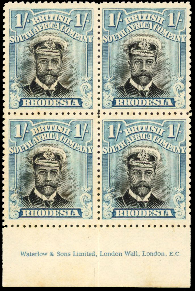 Rhodesia 1/- SG 248 imprint block mint