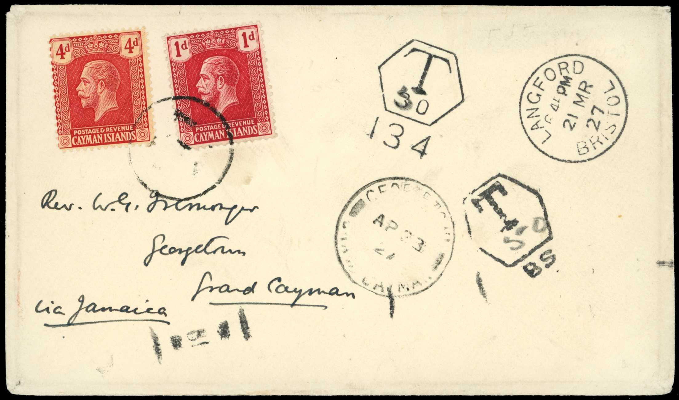 1927 Posted at Bristol with no stamps...