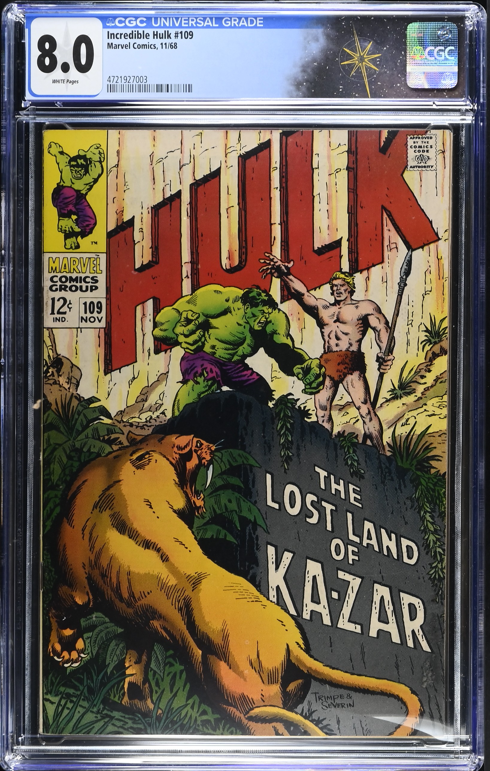 Incredible Hulk #109 CGC 8.0 "The Monster and the Man-Beast!" Stan Lee Story (Marvel Comics, 1968) White Pages