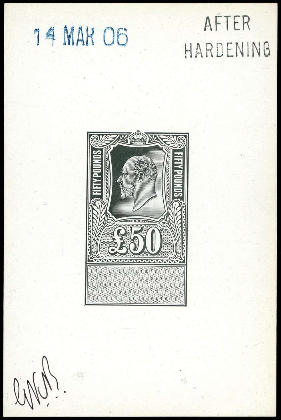 Unappropriated Dies: c.1902 (14. MAR) £50 die proof...