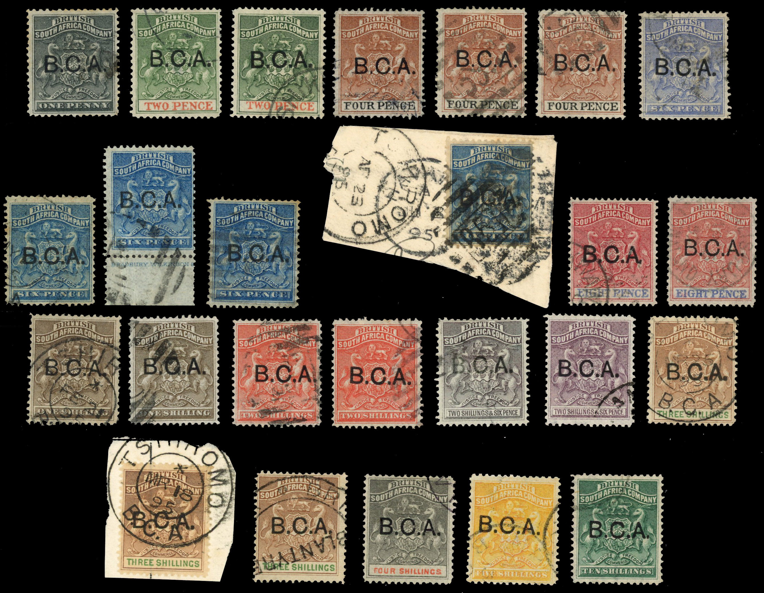 Nyasaland SG 1-13 1891 set to 10/- with shades used