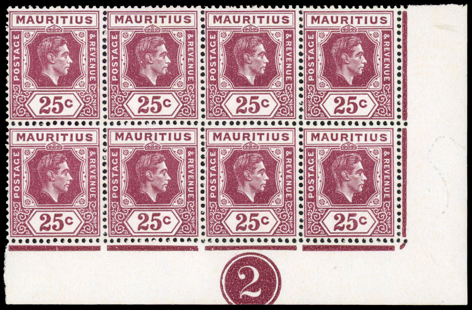 Mauritius SG 259bb Plate block mint