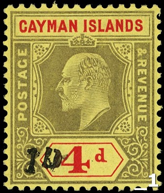 Caymans KE VII 1d on 4d Revenue...