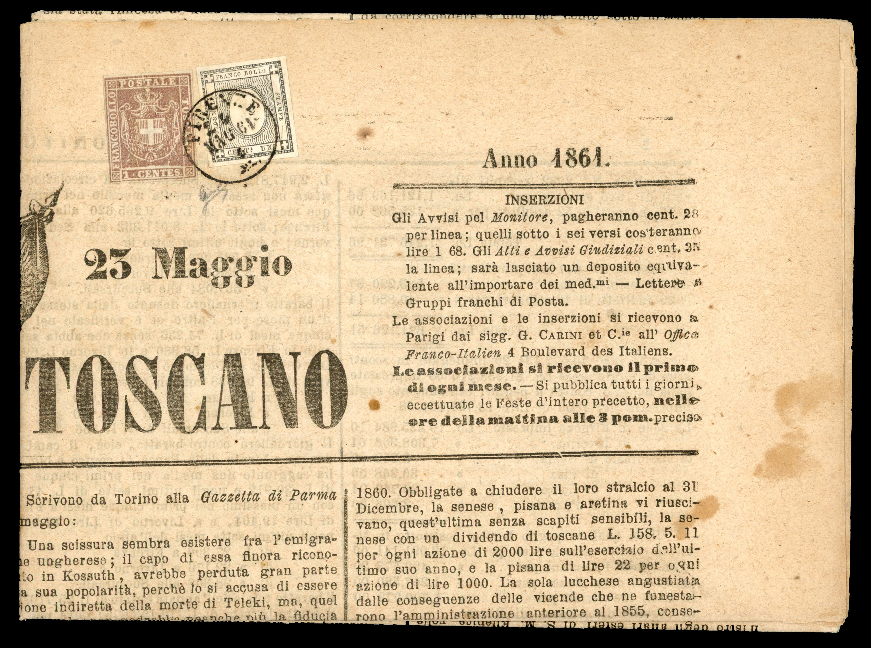 Tuscany newspaper to Sardinia combination to Florence 