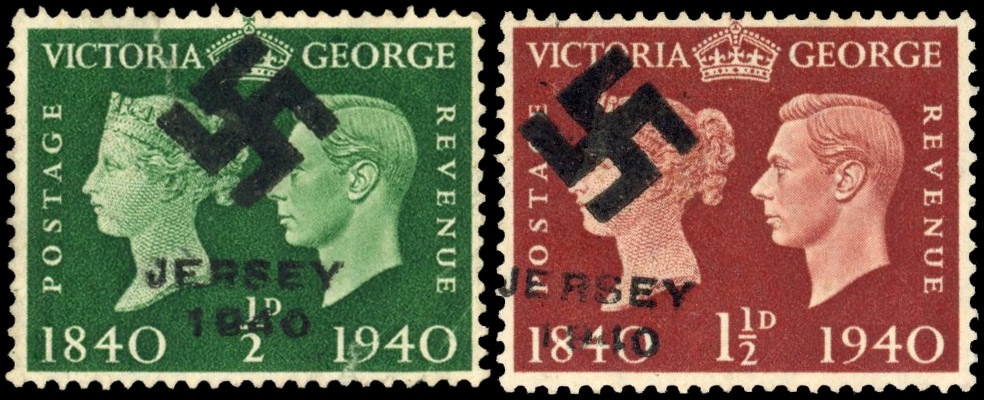 GB Channel Islands 1940 Swastika overprints on ½d and 1½d Centenary
