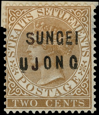 1881 2c brown overprinted Types 4 and 6 unused, paper adhering to reverse at top, thinned otherwise fine. SG...