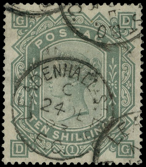 1867-83 Anchor 10/- greenish grey used with several part ‘Leadenhall St’ cds