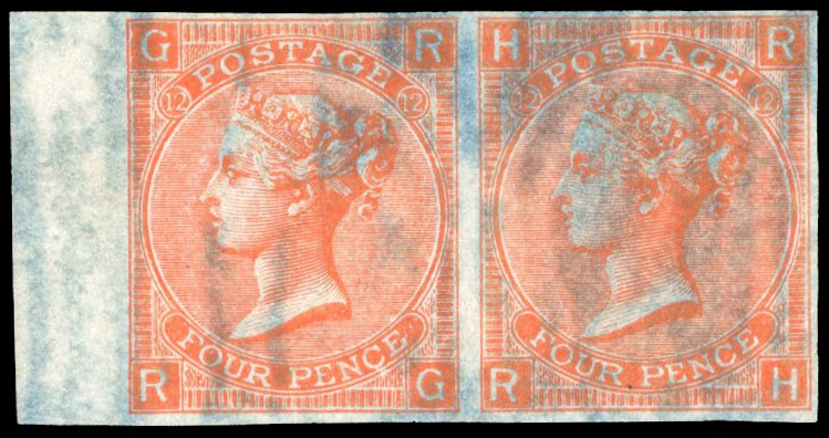 GB 1870 SG 94var Plate 12 pair on Dr Perkins blued paper mint