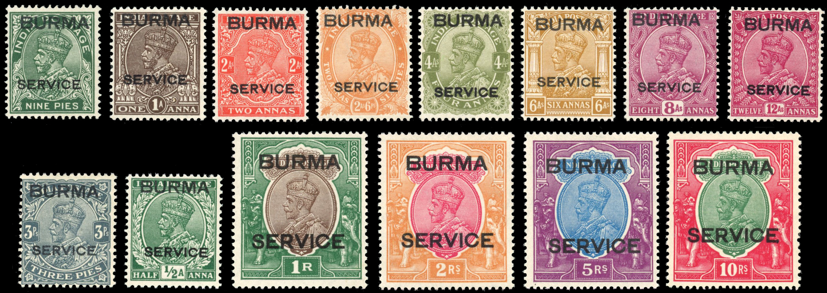 Burma SG O1-14 1937 Official set mint