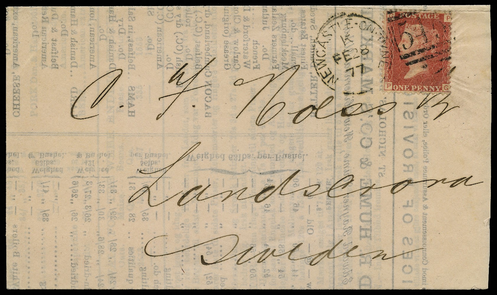 1877 Overseas mail. Very fine printed matter rate...