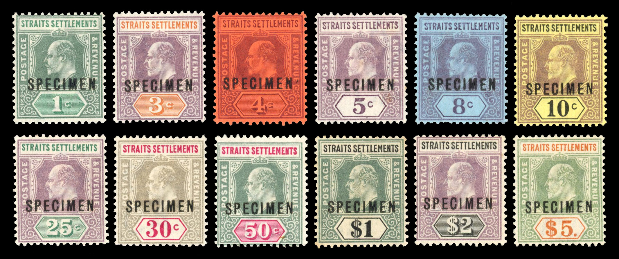 Malaya Straits Settlements 1902-03 KEVII specimen set cat £500