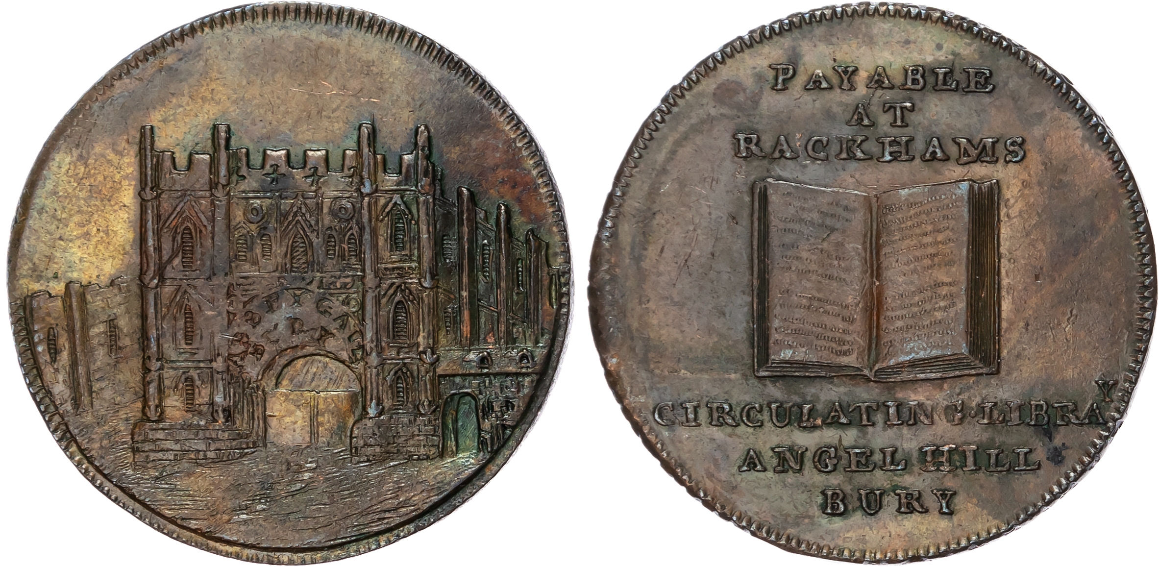 Suff. Harleston , John Rackham and Richard Leatherhead (bookseller & printer, and grocer) Halfpenny undated, V…