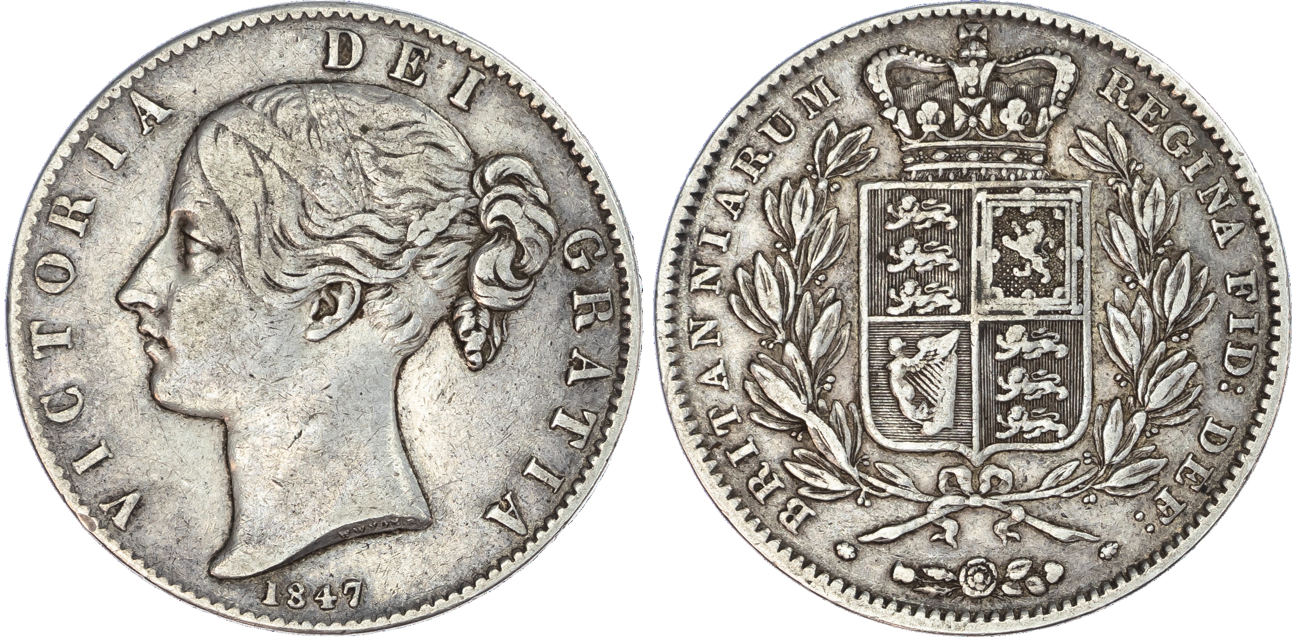 Victoria (1837‑1901), Crown, 1847. Young filleted head