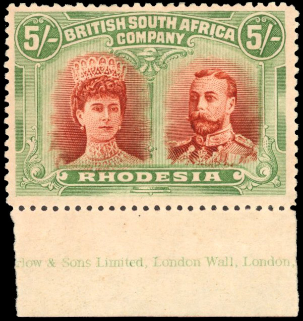 Rhodesia SG 159 1910-3 5s vermilion and deep green with imprint mint