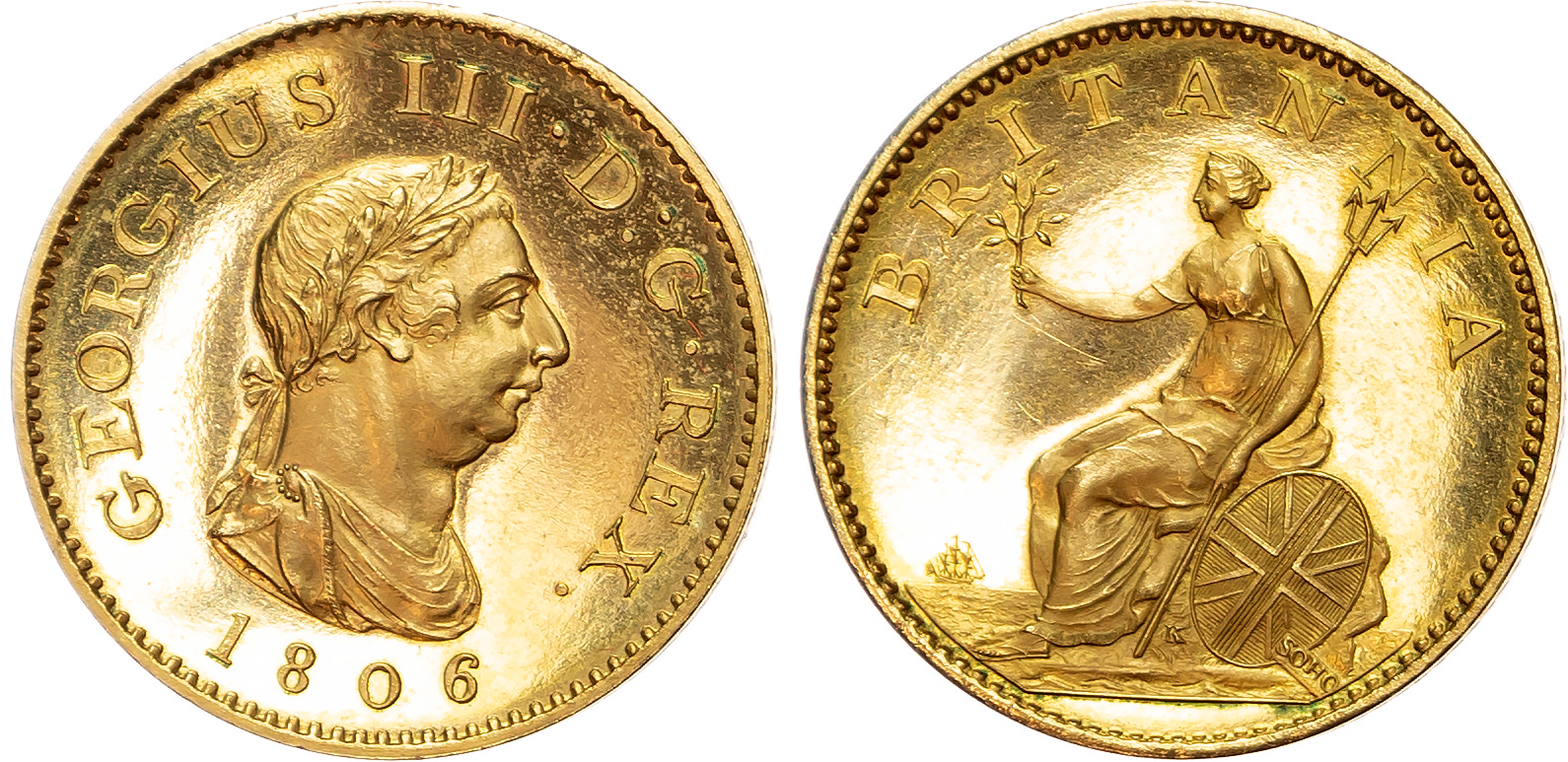 George III (1760-1820), Gilt Copper Proof Farthing, 1806