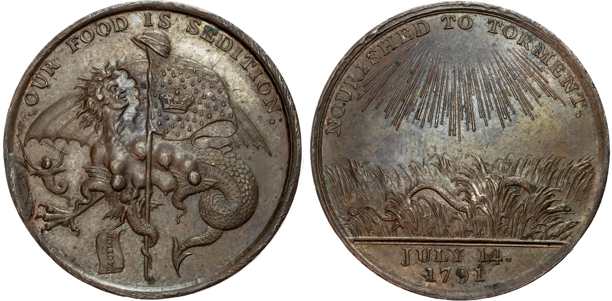 Warks . Birmingham Riots (re. the Second Anniversary of the French Revolution), Penny/Medalet 1791 (unsigned but very po …