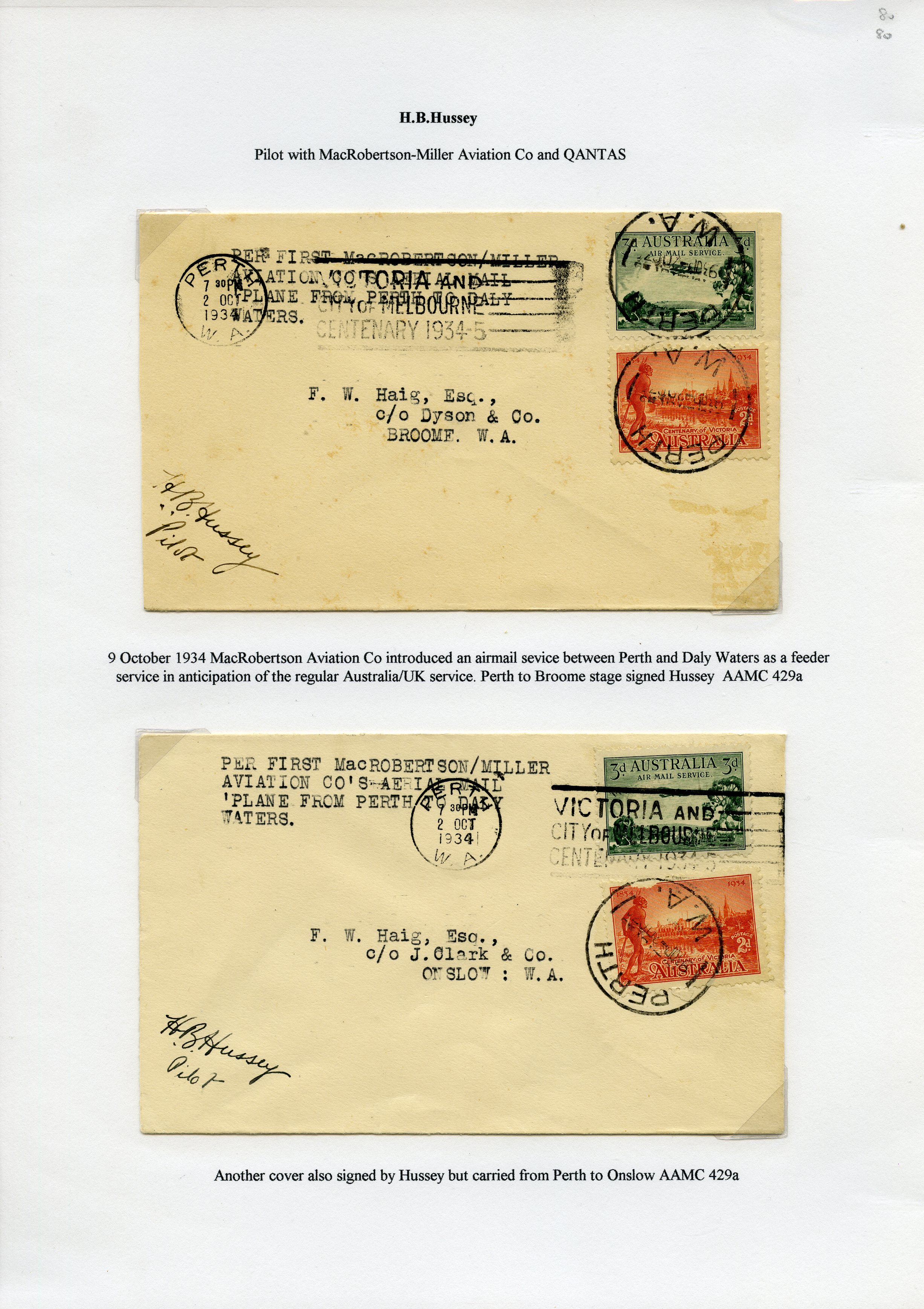 AUSTRALIAN FLIGHT COVERS: 1930-34 seven...