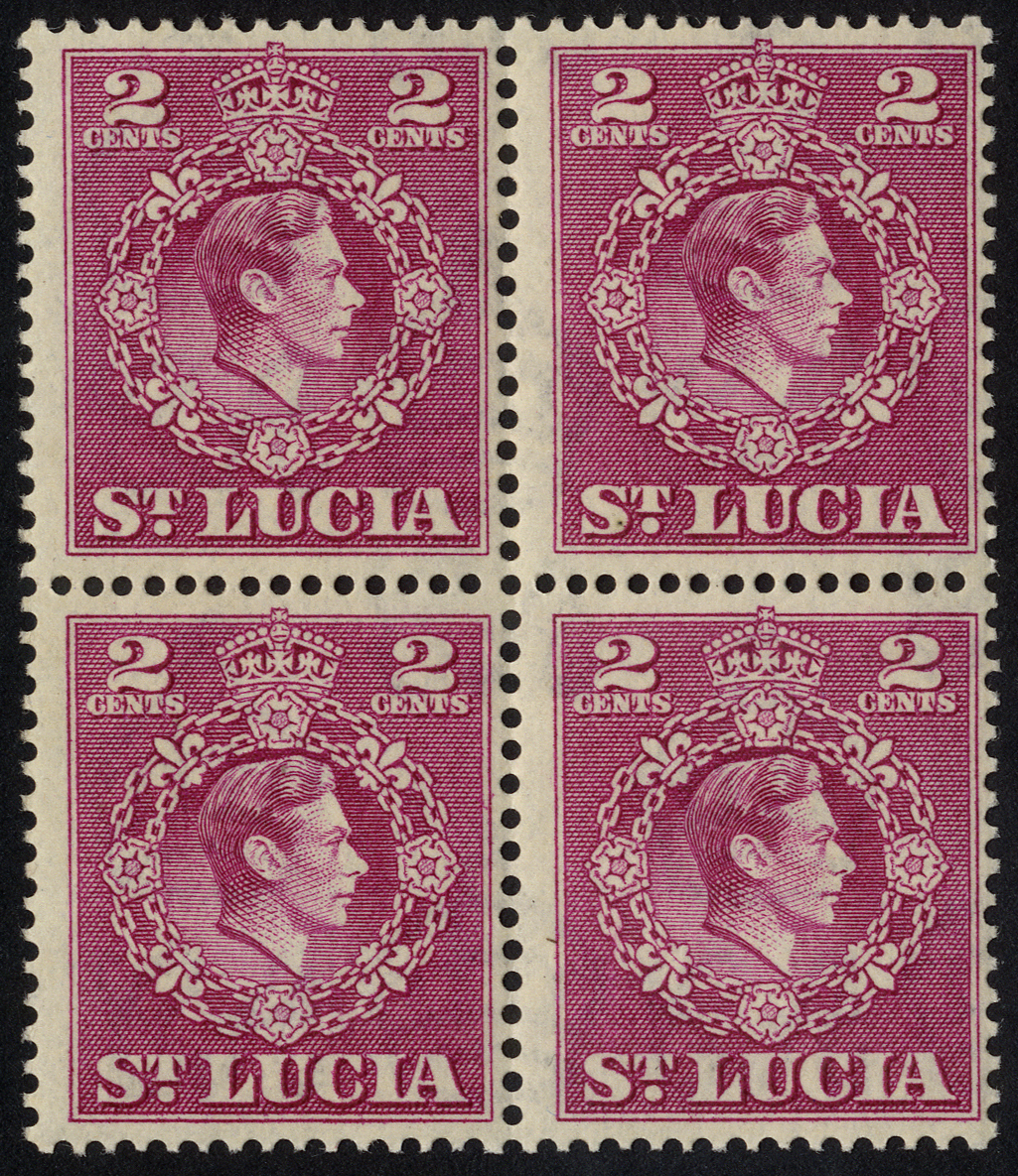 1949 2ct deep magenta perf 14½ x 14 unmounted mint block of four, gum slightly yellowed. SG 147a (CW...
