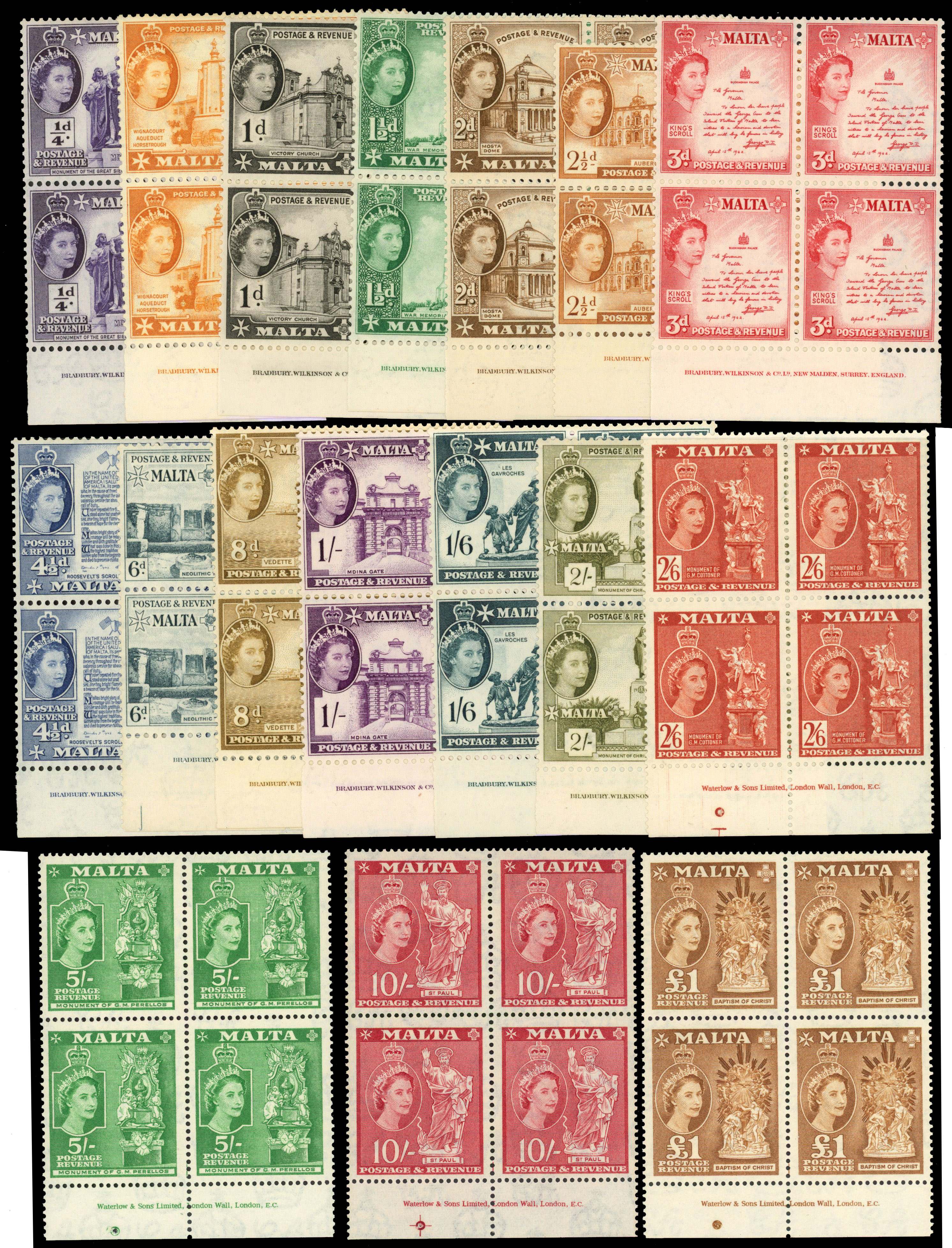Malta SG 266-282 imprint blocks mint