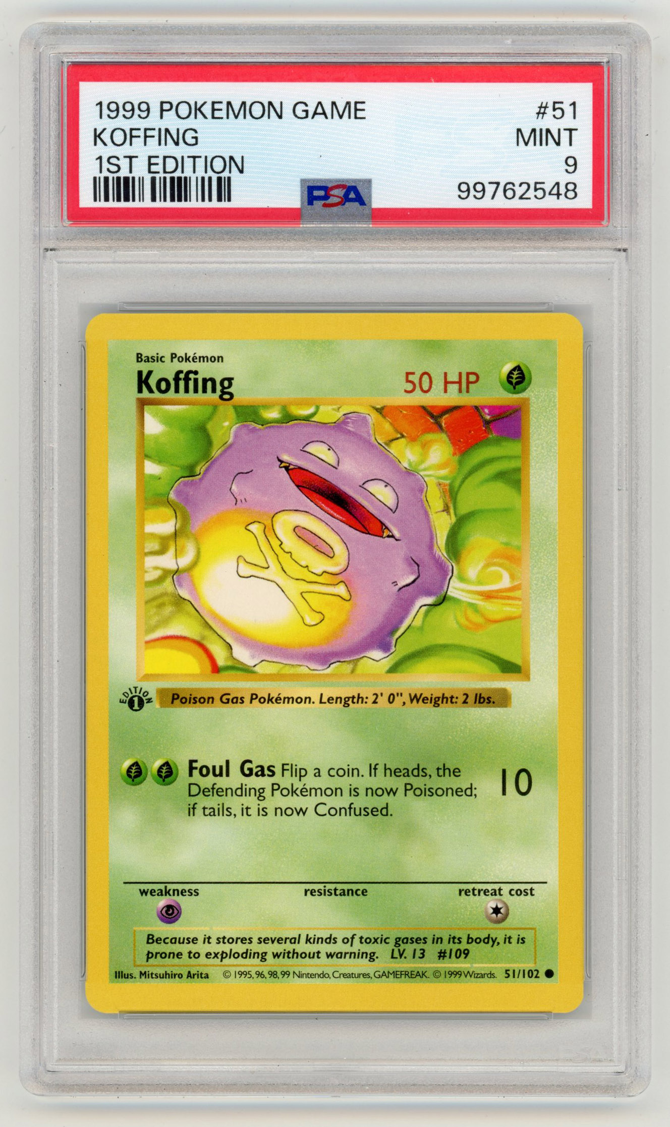 PSA 9 Koffing #51 Base Set 1st Edition
