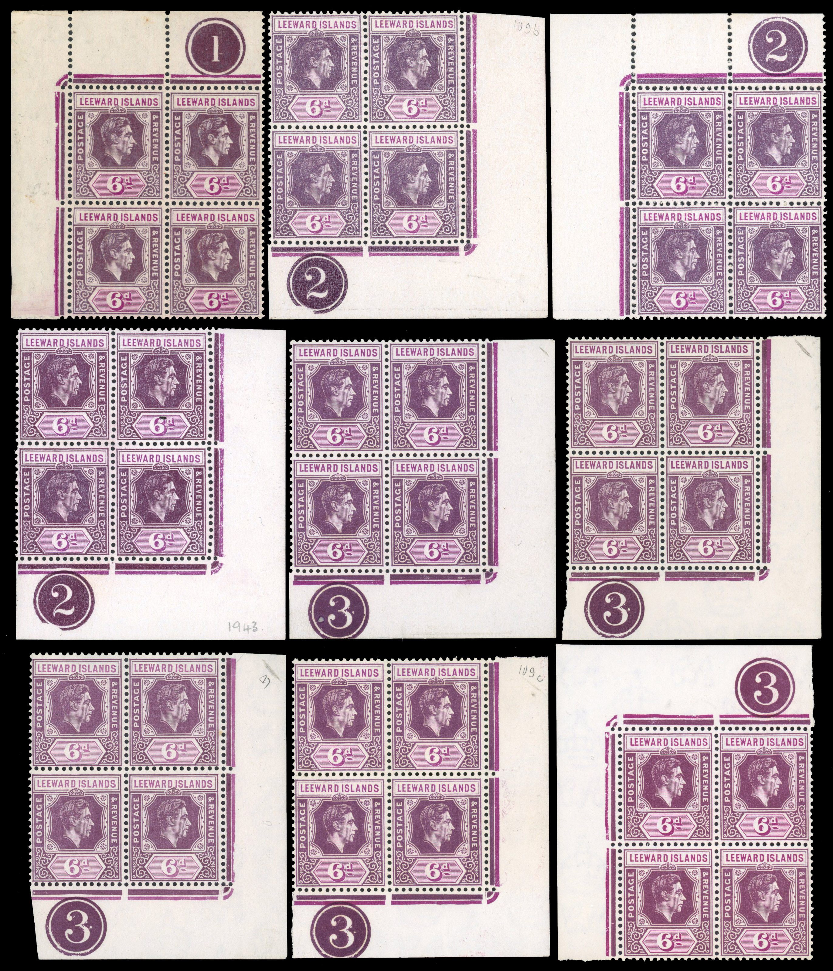 Leeward Islands SG 109, a, b Plate blocks mint