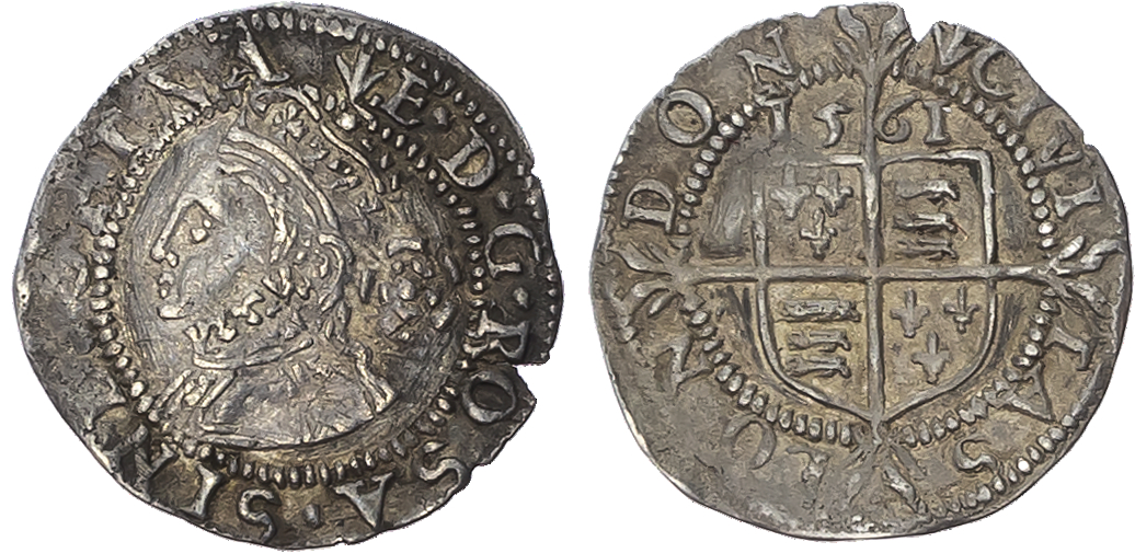 Elizabeth I (1558-1603), AR Three Farthings 1561, Third and Fourth issue. London (Tower) mint; mm: pheon. Crowned bust (…