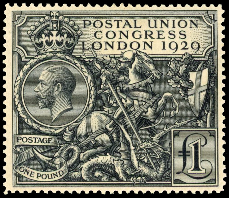 GB SG 438 1929 £1 PUC black mint